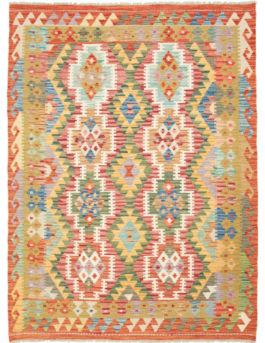 Kilim 145x194 Cm Kilim Afghano In Lana Cardata A Mano.
