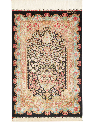 Tappeto Ghom Seta Persia 60x89 Nero Rosa