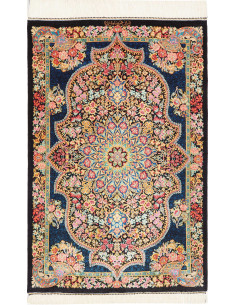 Tappeto Ghom Seta Persia 60x91 Blu Notte Rosa C