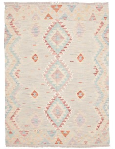 Rug Killim 142x198 Pastel Beige With Blue Pink
