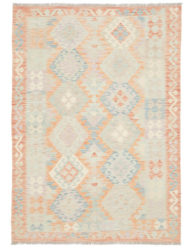 Rug Killim 144x204 Faded Coral Light Blue