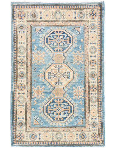 Tappeto Kazak Co Afgahnistan 82x126 Blu E Beige