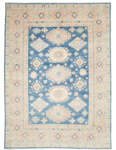Rug Kazak Co 148x203 Ocean Blue With Cream Peac