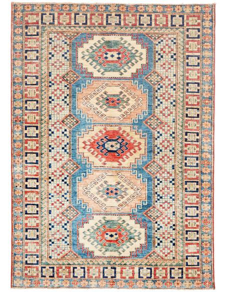 Rug Kazak Fine Pakistan 146x205 Cream Beige Blu