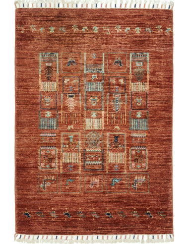 Siva 80x118 Cm Siva, Pakistan, Lana Cardata A Mano, Annodato