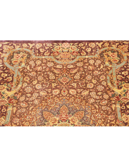 Rug Ghom silk Persia maroon yellow 77x121