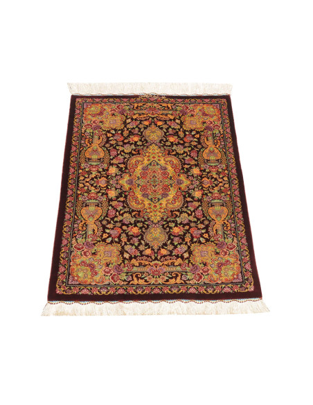 Ghom Seta Persia Medaglione Bordeaux Oro 60x90 Cm