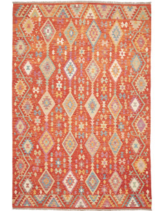 Rug Kilim Afghanistan orange maroon 200x292