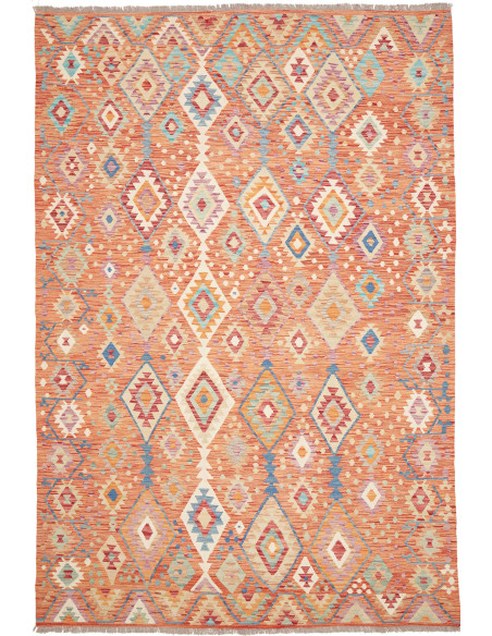 Rug Kilim Afghanistan maroon yellow 206x304