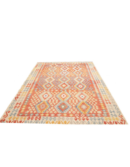 Rug Kilim Afghanistan maroon orange 210x295