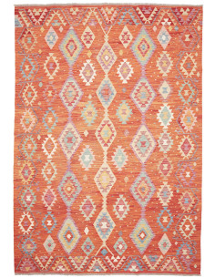 Rug Kilim Afghanistan orange maroon 205x300