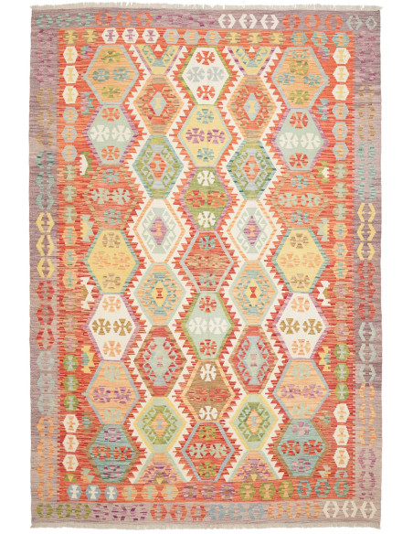 Rug Kilim Afghanistan maroon white 212x306