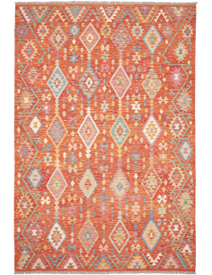 Rug Kilim Afghanistan orange maroon 200x296