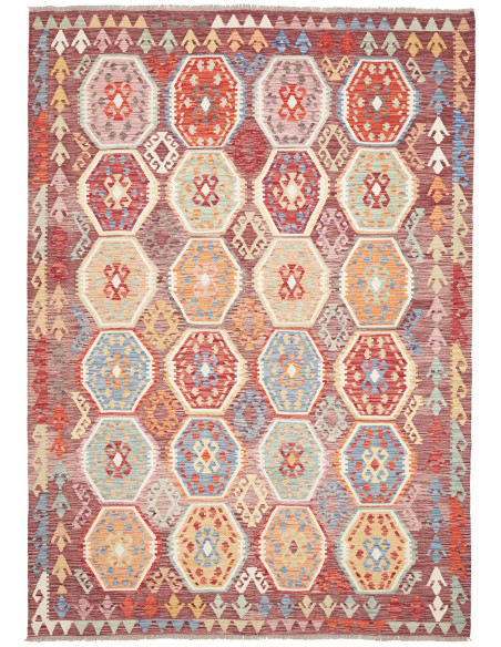 Rug Kilim Afghanistan maroon beige 204x290