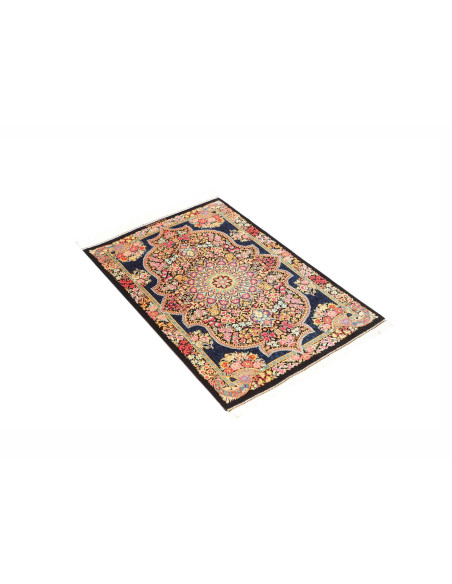 Tappeto Ghom Seta Persia 60x91 Blu Notte Rosa C