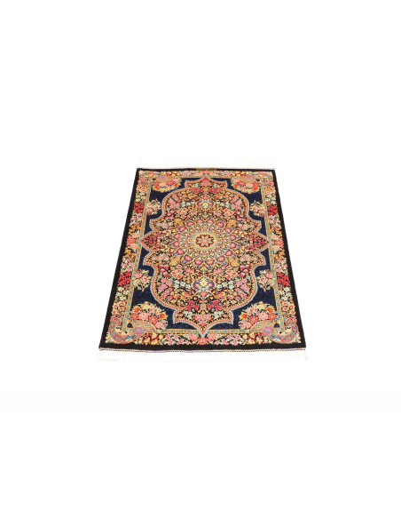 Tappeto Ghom Seta Persia 60x91 Blu Notte Rosa C