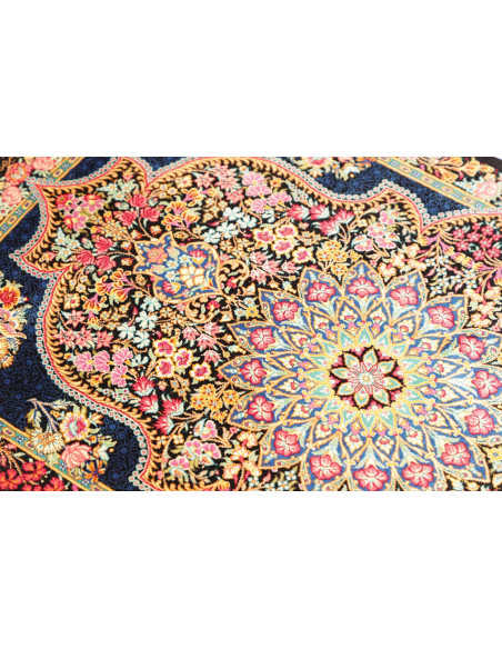 Tappeto Ghom Seta Persia 60x91 Blu Notte Rosa C