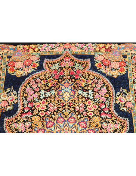 Tappeto Ghom Seta Persia 60x91 Blu Notte Rosa C