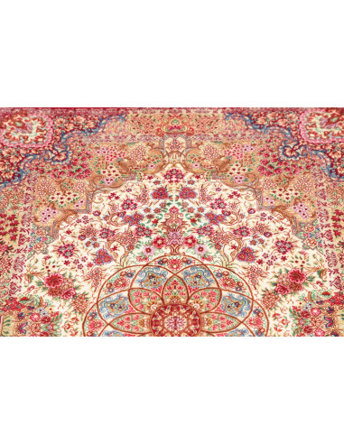 Tappeto Ghom Seta Persia 81x118 Crema Rosso