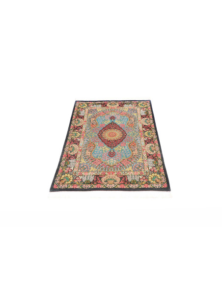 Rug Ghom Silk Persia 78x117 Turquoise Burgundy