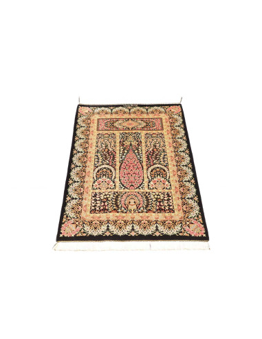 Ghom Seta Persia Floreale Nero Beige 60x93 Cm