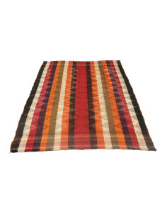 Discover an authentic Vintage Persian Kilim. Striped and zigzag pattern, vibrant red, orange, black colors. Perfect for an ethni 2