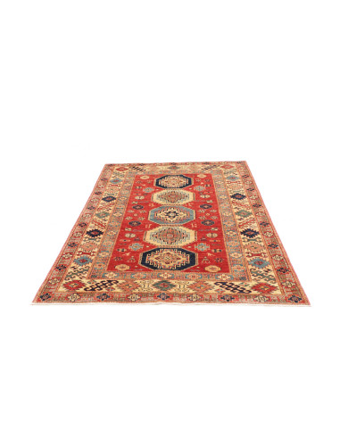 Tappeto Kazak Fine Pakistan 136x189 Rosso Matto