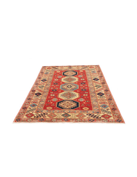 Tappeto Kazak Fine Pakistan 136x189 Rosso Matto