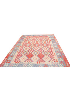 Rug Kilim Afghanistan 207x306 Coral Red Sky Blu 2