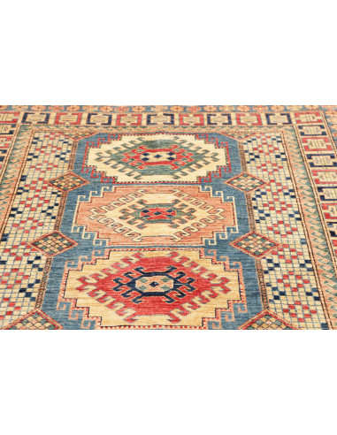 Rug Kazak Fine Pakistan 146x205 Cream Beige Blu