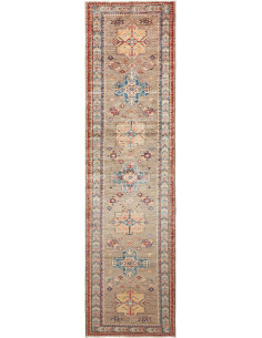 Rug Kazak Fine Pakistan 79x295 Taupe Brick Red