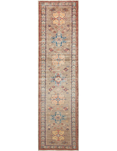 Rug Kazak Fine Pakistan 79x295 Taupe Brick Red