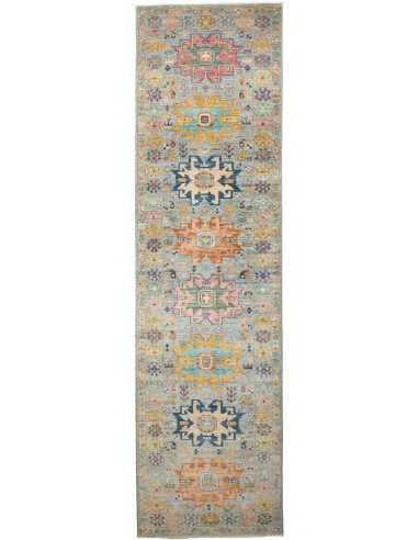 Tappeto Tribal Pakistan 77x291 Azzurro Polvere