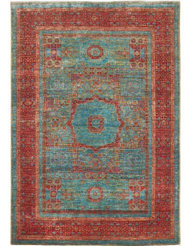 Tappeto Mamlouk Pakistan 126x182 Turchese Rosso