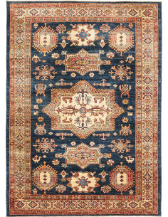 Rug Kazak Fine Pakistan 146x207 Deep Blue Cream