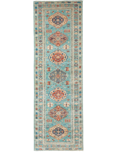 Rug Kazak Fine Pakistan 82x250 Teal Of Terracot