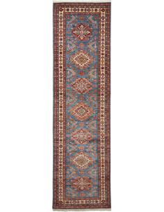 Rug Kazak Fine Pakistan 81x295 Teal Blue Terrac