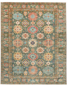 Rug Kazak Fine Pakistan 245x314 Teal Red Coral