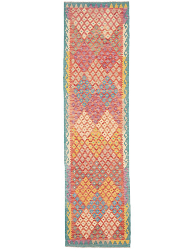 Rug Kilim Afghanistan 79x297 Coral Red Sky Blue