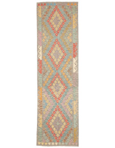 Rug Kilim Afghanistan 84x294 Grey Beige Turquoi