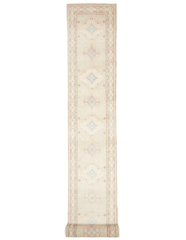 Tappeto Kazak Afghanistan 78x605 Crema Blu Ciel