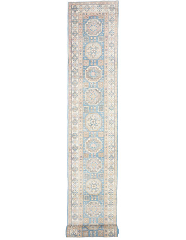 Tappeto Kazak Afghanistan 79x586 Blu Cielo Crem