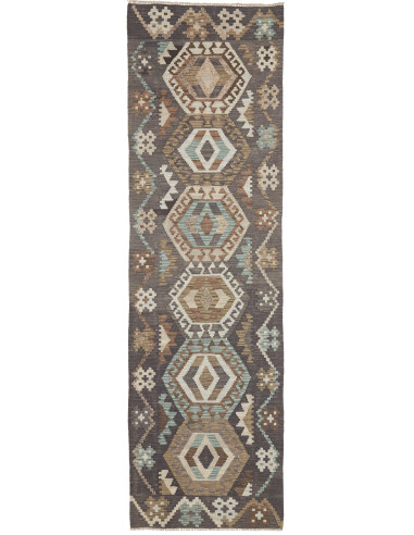 Rug Kilim Afghanistan 82x288 Charcoal Grey Beig