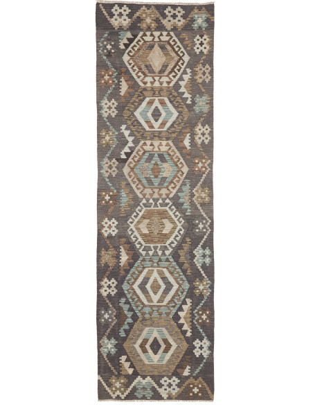Rug Kilim Afghanistan 82x288 Charcoal Grey Beig