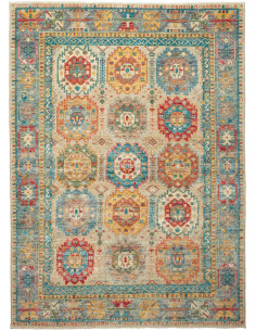 Tappeto Tribal Pakistan 150x206 Beige Blu Rosso