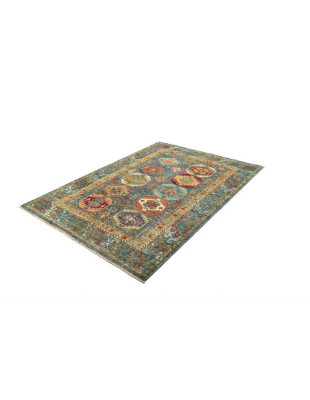 Tappeto Tribal Pakistan 150x213 Blu Ocra Rosso