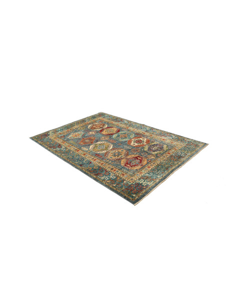 Tappeto Tribal Pakistan 150x213 Blu Ocra Rosso