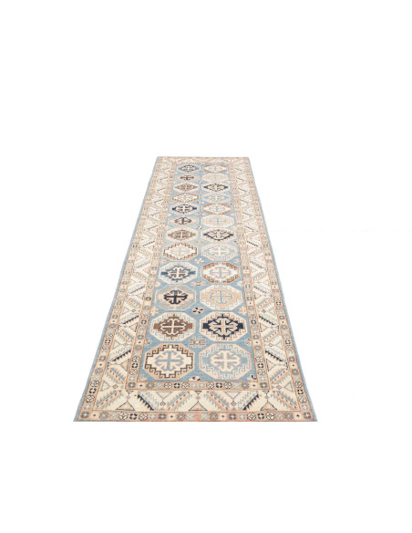 Rug Kazak Afghanistan 81x289 Sky Blue Dark Blue