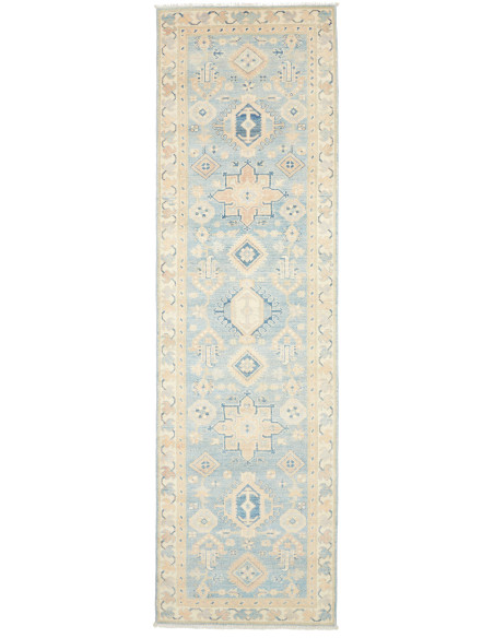 Rug Kazak Afghanistan 86x301 Sky Blue Cream Bei