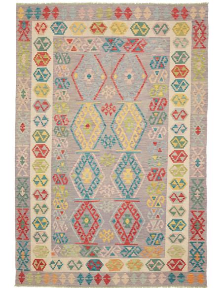 Tappeto Kilim Afghanistan 202x298 Grigio Lilla